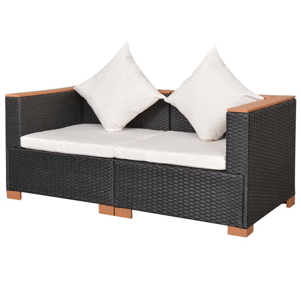 vidaXL Patio Sofa Poly Rattan Black-2