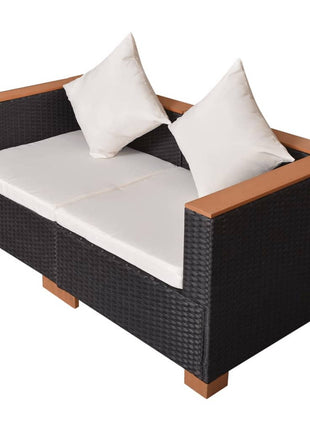 vidaXL Patio Sofa Poly Rattan Black
