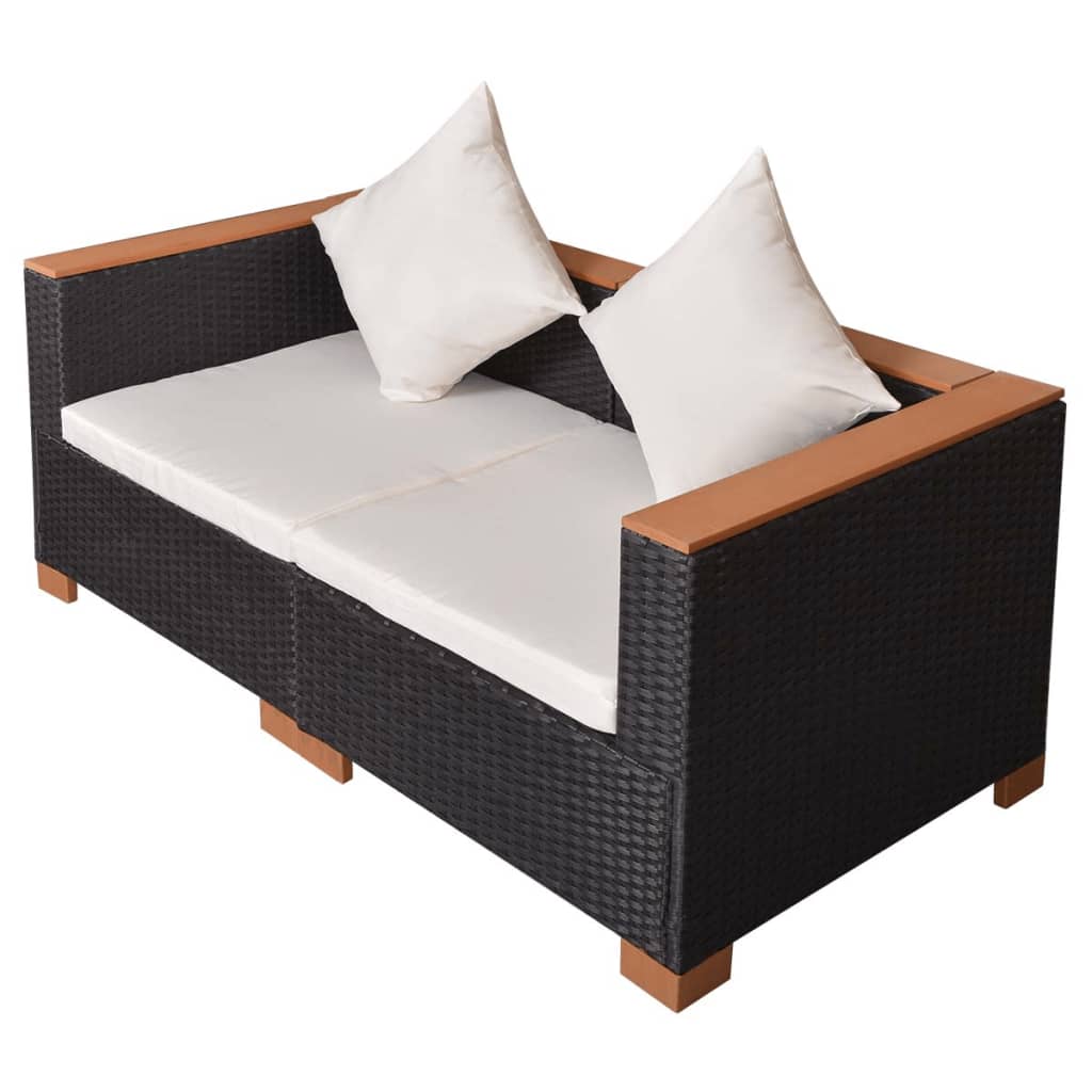 vidaXL Patio Sofa Poly Rattan Black-3
