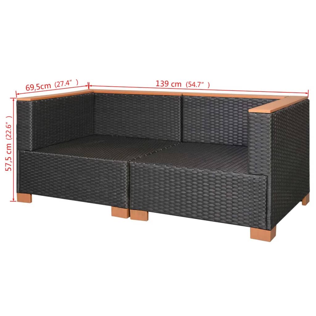 vidaXL Patio Sofa Poly Rattan Black-1