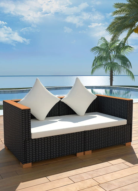 vidaXL Patio Sofa Poly Rattan Black