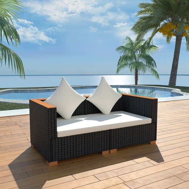 vidaXL Patio Sofa Poly Rattan Black