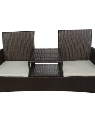 vidaXL 2-Seater Patio Sofa Outdoor Bistro Set Sofa with Tea Table Poly Rattan