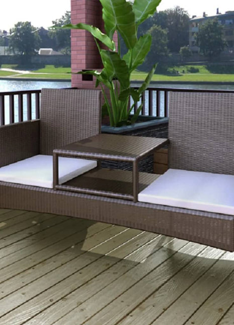 vidaXL 2-Seater Patio Sofa Outdoor Bistro Set Sofa with Tea Table Poly Rattan