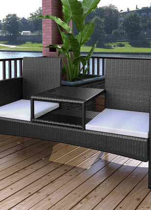 vidaXL 2-Seater Patio Sofa Outdoor Bistro Set Sofa with Tea Table Poly Rattan