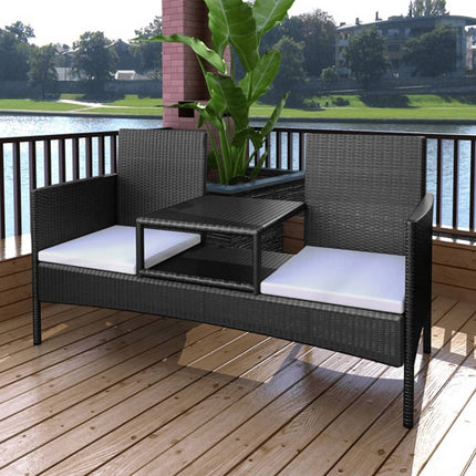 vidaXL 2-Seater Patio Sofa Outdoor Bistro Set Sofa with Tea Table Poly Rattan