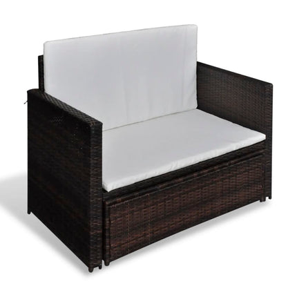 vidaXL 2 Seater Sofa Patio Deck Wicker Sleeper Sofa with Cushions PE Rattan-1