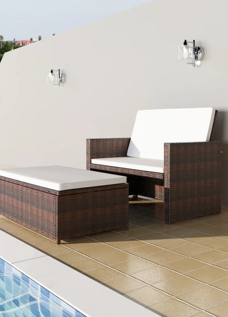 vidaXL 2 Seater Sofa Patio Deck Wicker Sleeper Sofa with Cushions PE Rattan-2