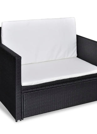 vidaXL 2 Seater Sofa Patio Deck Wicker Sleeper Sofa with Cushions PE Rattan-4