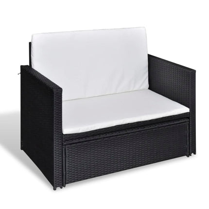 vidaXL 2 Seater Sofa Patio Deck Wicker Sleeper Sofa with Cushions PE Rattan-4