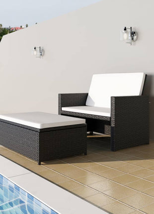 vidaXL 2 Seater Sofa Patio Deck Wicker Sleeper Sofa with Cushions PE Rattan-5