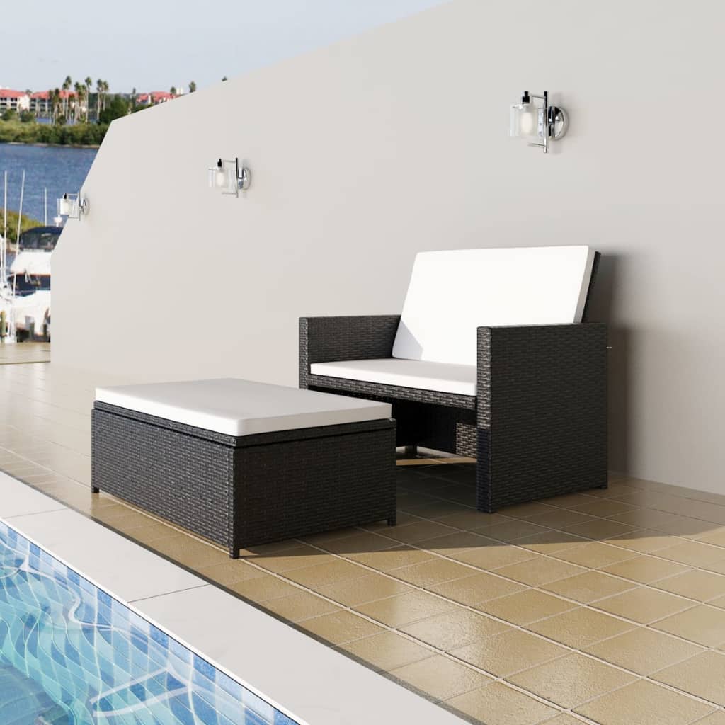 vidaXL 2 Seater Sofa Patio Deck Wicker Sleeper Sofa with Cushions PE Rattan-5