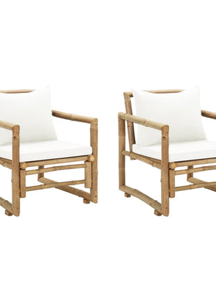 vidaXL Patio Chairs 2 Pcs Outdoor Patio Dining Chair with Cushions Bamboo-3
