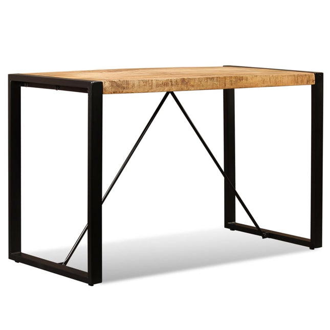 Wooden desk with black metal frame on a white background