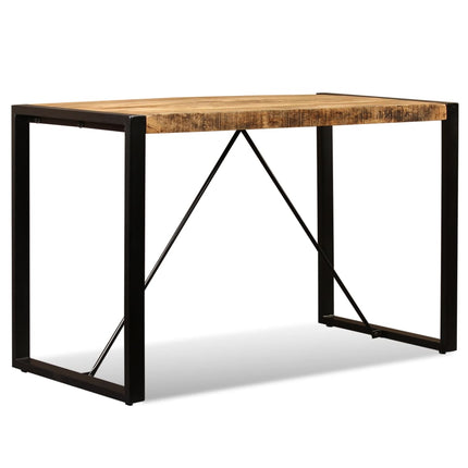 Wooden table with black metal frame on a white background