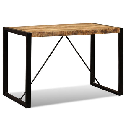 Wooden table with black metal frame on a white background