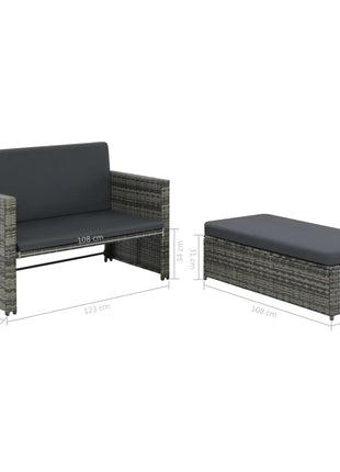 vidaXL 2 Seater Sofa Patio Deck Wicker Sleeper Sofa with Cushions PE Rattan-3