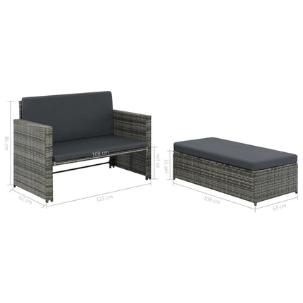 vidaXL 2 Seater Sofa Patio Deck Wicker Sleeper Sofa with Cushions PE Rattan-3