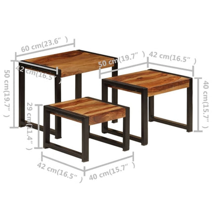 vidaXL Nesting Tables 3 pcs Solid Sheesham Wood-0