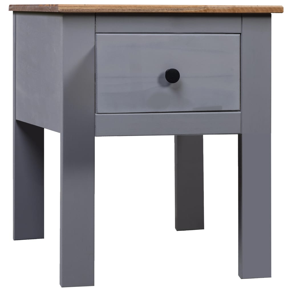 Gray side table with a wooden top on a white background