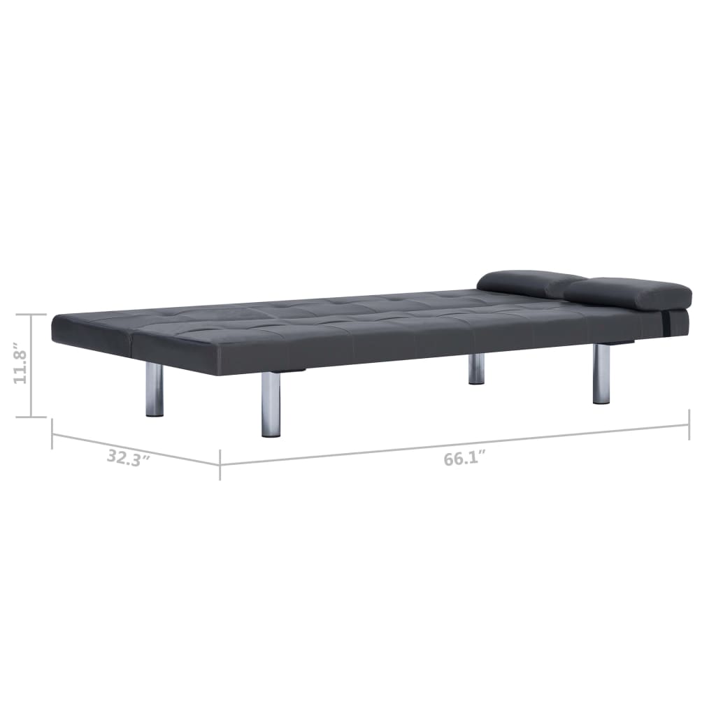 Black sofa bed with dimensions on a white background