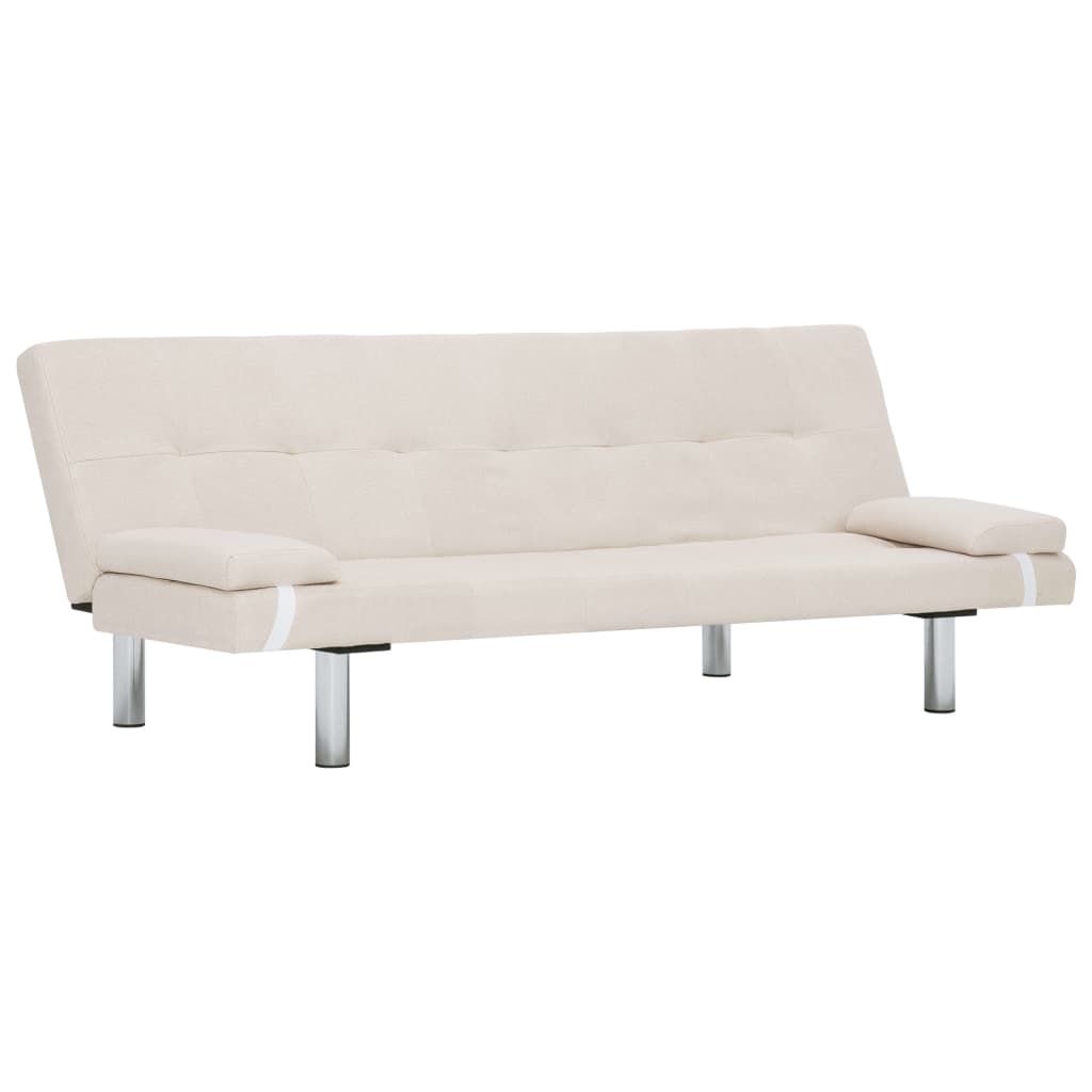 Beige sofa bed with metal legs on a white background