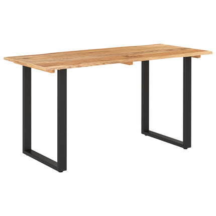 Wooden table with black metal legs on a white background