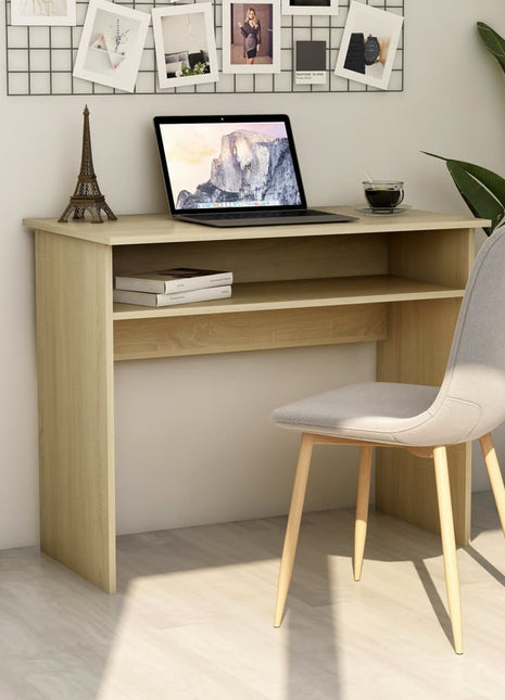 vidaXL Desk Computer Desk Standing Office Desk with Shelf Engineered Wood-11