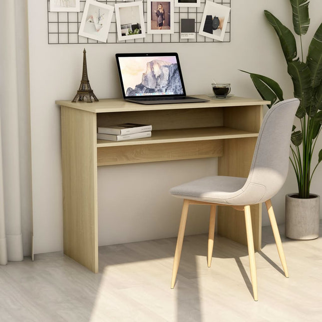 vidaXL Desk Computer Desk Standing Office Desk with Shelf Engineered Wood-11