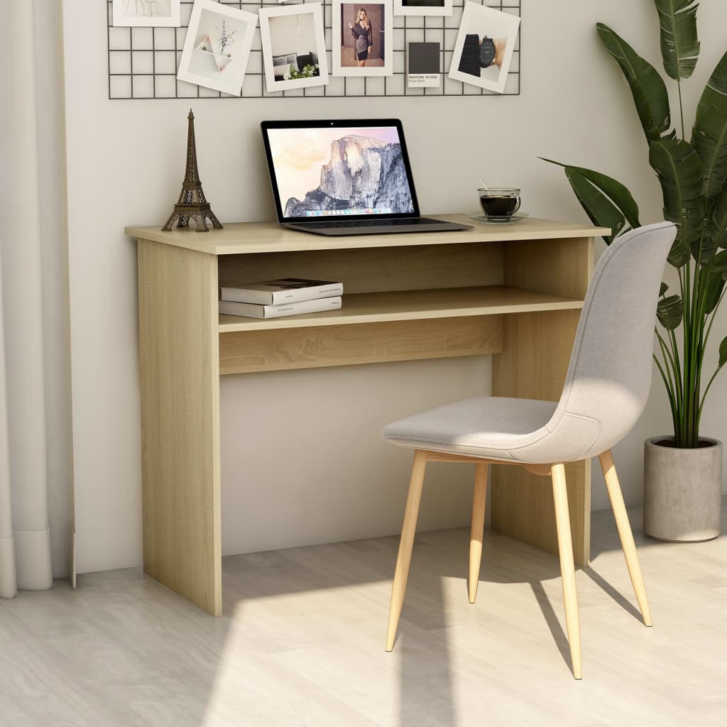 vidaXL Desk Computer Desk Standing Office Desk with Shelf Engineered Wood-11