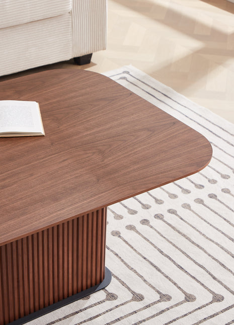 Coffee Table Walnut Wood Surface and Black Metel Feet-1