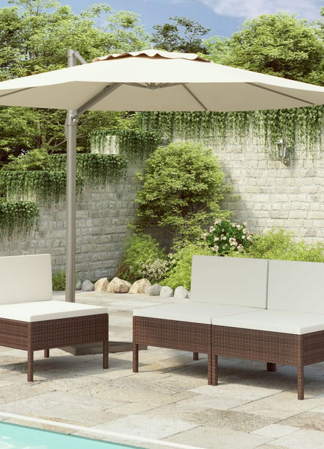 vidaXL Patio Chairs 3 Pcs Rattan Conversation Chair with Cushions Poly Rattan-2