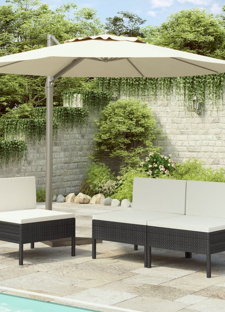 vidaXL Patio Chairs 3 Pcs Rattan Conversation Chair with Cushions Poly Rattan-5