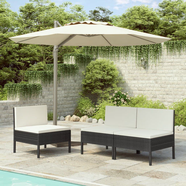vidaXL Patio Chairs 3 Pcs Rattan Conversation Chair with Cushions Poly Rattan-5
