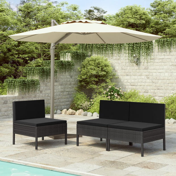 vidaXL Patio Chairs 3 Pcs Rattan Conversation Chair with Cushions Poly Rattan-6