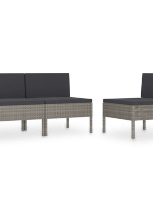 vidaXL Patio Chairs 3 Pcs Rattan Conversation Chair with Cushions Poly Rattan-0