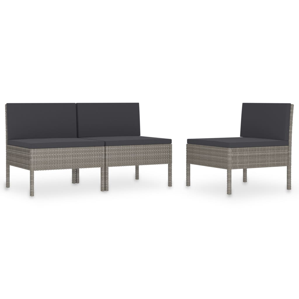 vidaXL Patio Chairs 3 Pcs Rattan Conversation Chair with Cushions Poly Rattan-0