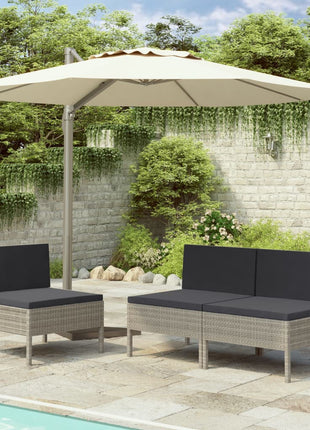 vidaXL Patio Chairs 3 Pcs Rattan Conversation Chair with Cushions Poly Rattan-7