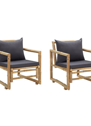 vidaXL Patio Chairs 2 Pcs Outdoor Patio Dining Chair with Cushions Bamboo-1