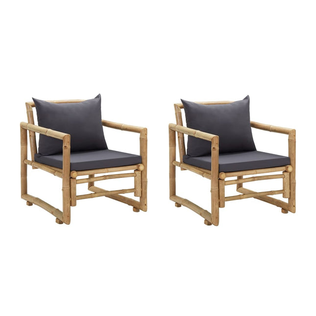 vidaXL Patio Chairs 2 Pcs Outdoor Patio Dining Chair with Cushions Bamboo-1