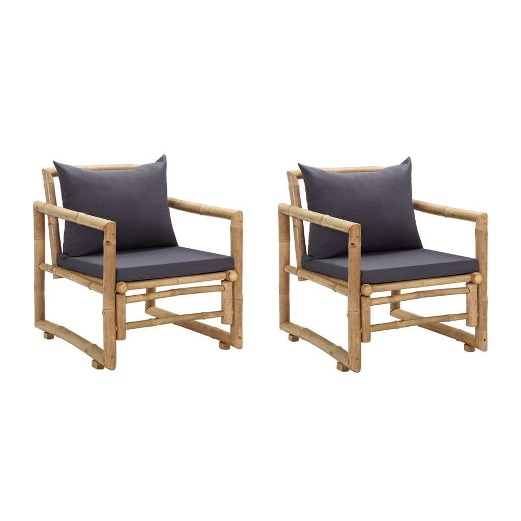 vidaXL Patio Chairs 2 Pcs Outdoor Patio Dining Chair with Cushions Bamboo-1