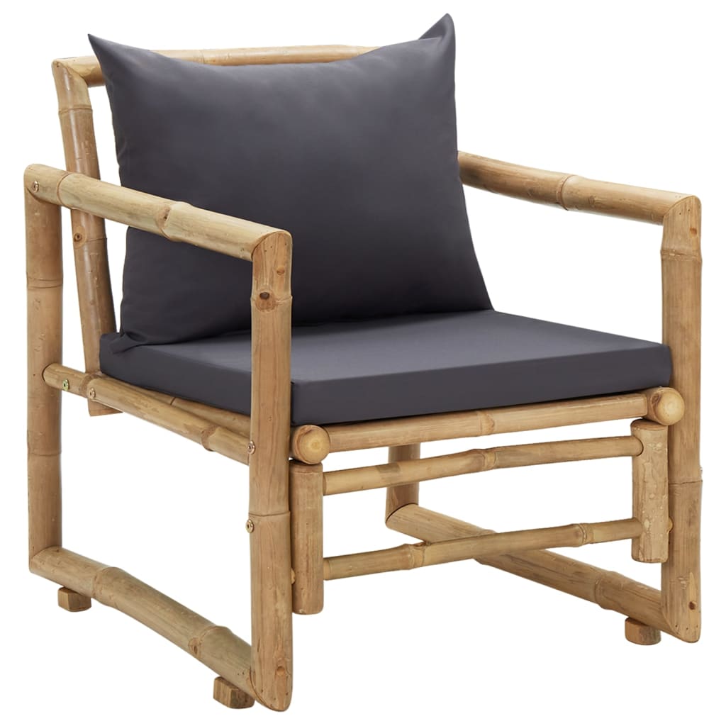 vidaXL Patio Chairs 2 Pcs Outdoor Patio Dining Chair with Cushions Bamboo-0
