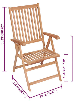 vidaXL Outdoor Recliner Chairs Patio Reclining Lounge Chair Solid Wood Teak-0