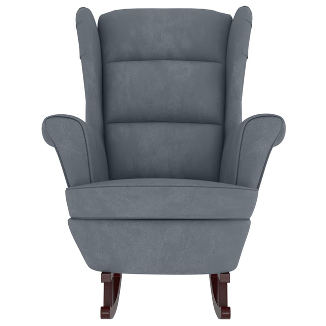 Gray upholstered rocking chair on a white background