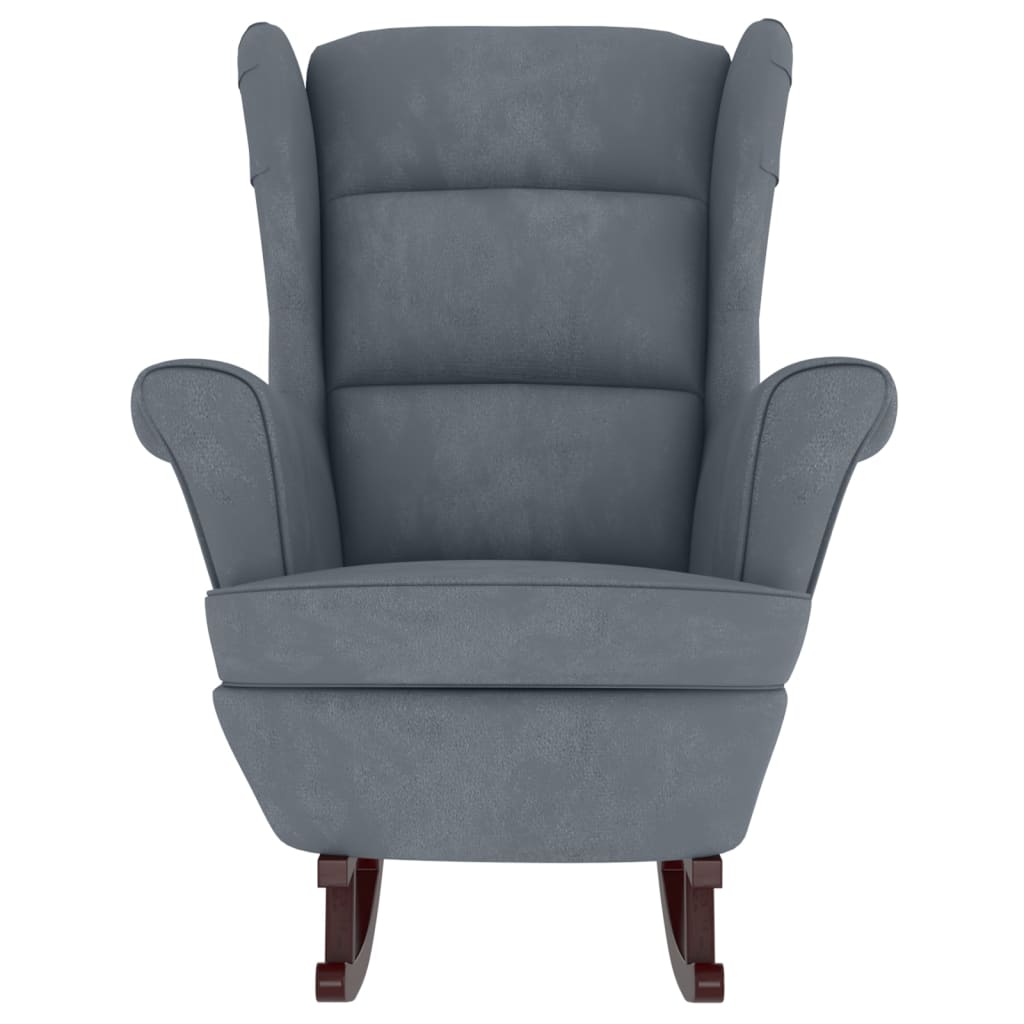 Gray upholstered rocking chair on a white background