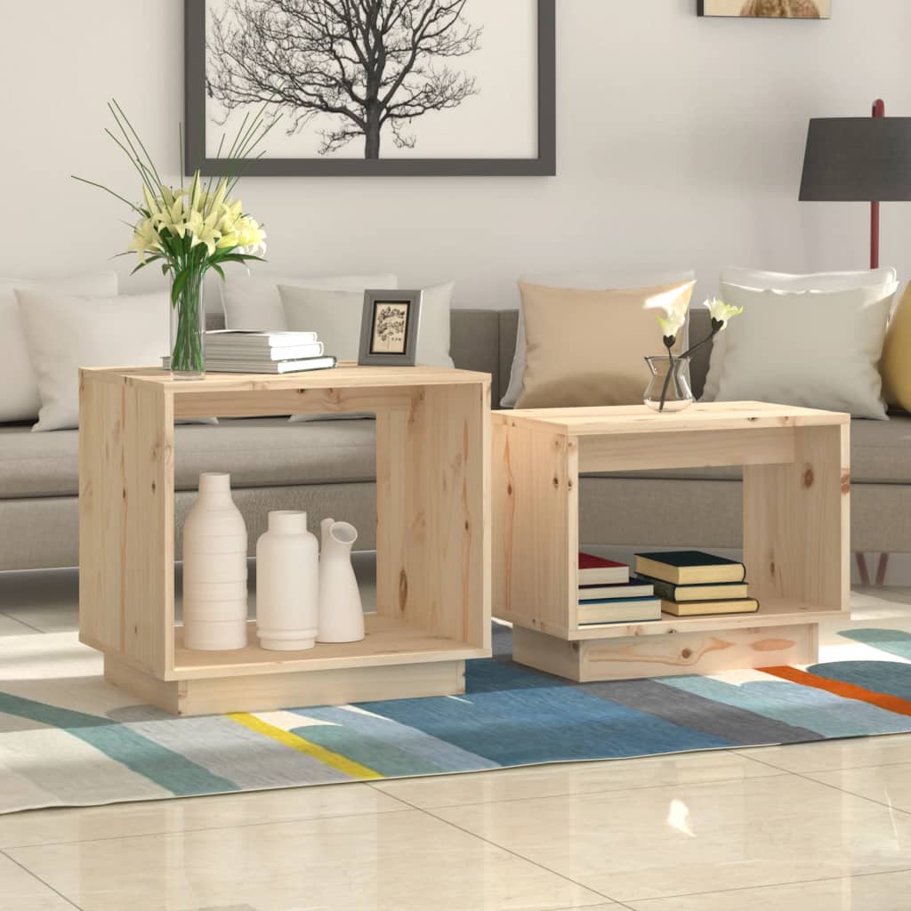 vidaXL Coffee Tables 2 Pcs End Nesting Table for Living Room Solid Wood Pine-6