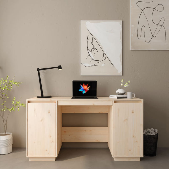 vidaXL Desk Computer Desk with Storage Cabinet for Home Office Solid Wood Pine-6