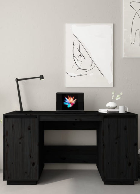 vidaXL Desk Computer Desk with Storage Cabinet for Home Office Solid Wood Pine-5