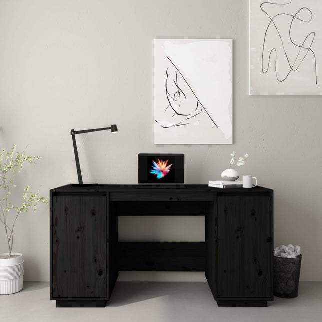 vidaXL Desk Computer Desk with Storage Cabinet for Home Office Solid Wood Pine-5