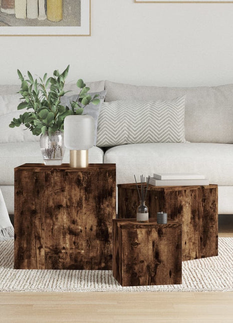 vidaXL Side Tables Accent Plant Stand for Living Room 3 Pcs Engineered Wood-2